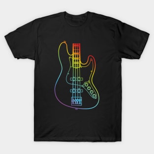 J-Style Bass Guitar Body Colorful Outline T-Shirt